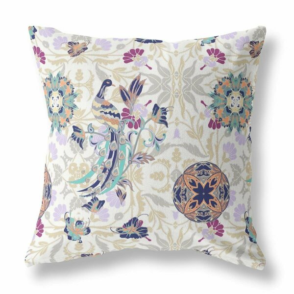 Palacedesigns 20 in. Peacock Indoor & Outdoor Zip Throw Pillow White & Purple PA3099879
